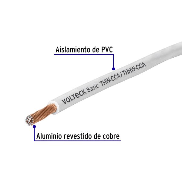 40208 - Rollo de 100 metros de cable THW CCA 10 AWG blanco, Basic