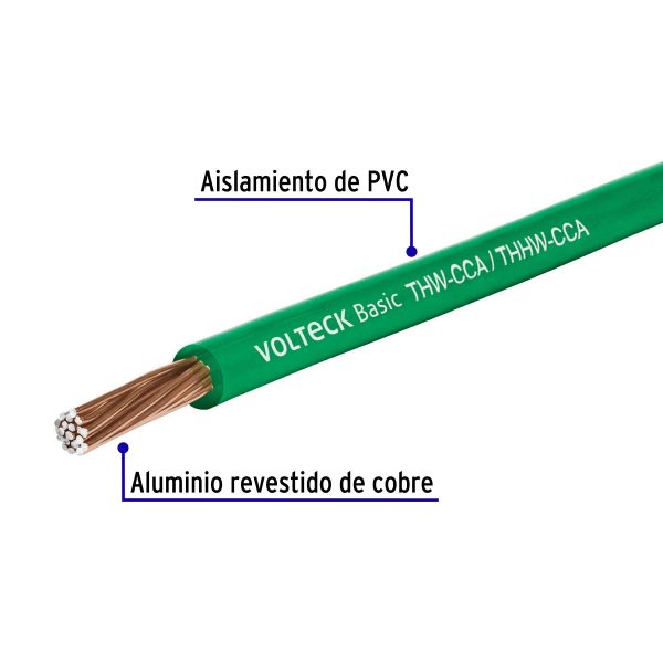 40207 - Rollo de 100 metros de cable THW CCA 8 AWG verde, Basic