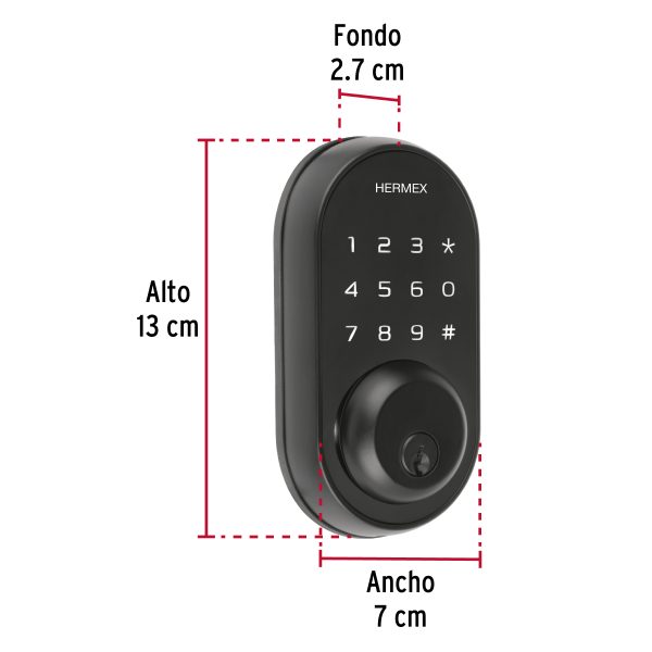 49093 - Cerrojo Digital tubular color negro, HERMEX
