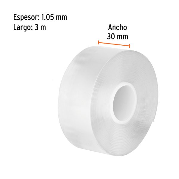 103222 - Cinta doble cara reutilizable, transparente 3mx30mm, Truper