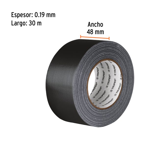 103062 - Cinta negra para ducto 30m x 48mm, espesor 0.19mm, Truper