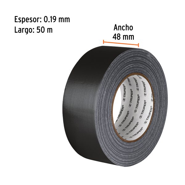 103063 - Cinta negra para ducto 50m x 48mm, espesor 0.19mm, Truper