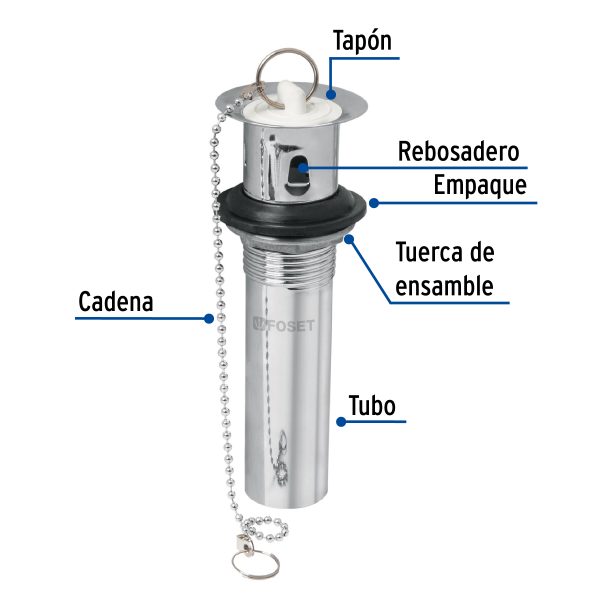 49982 - Contra p/lavabo c/rebosadero, tapón y cadena, cromo, 1-1/4'