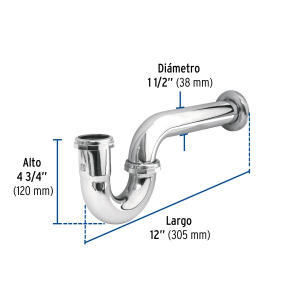 49336 - Céspol 1-1/2', sin contra, latón cromo, para fregadero