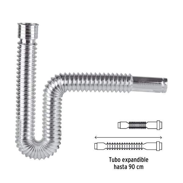 49507 - Céspol flexible, polietileno cromo, para lavabo y fregadero