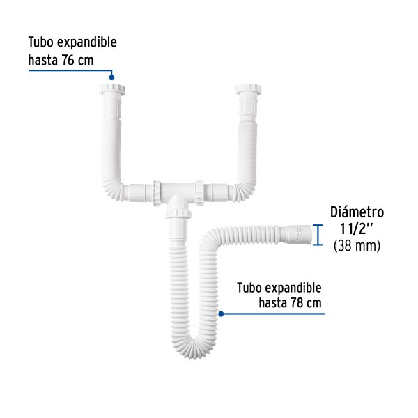 45319 - Céspol flexible doble para fregadero, polipropileno, 1-1/2'