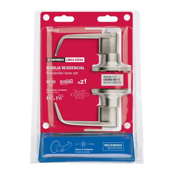 43998 - Cerradura manija Siena p/baño, níquel satin, HERMEX