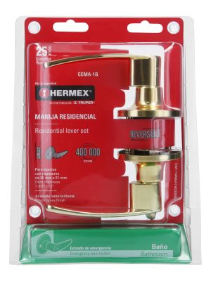 43658 - Cerradura manija 'Turín' p/baño láton brillante, cil latón