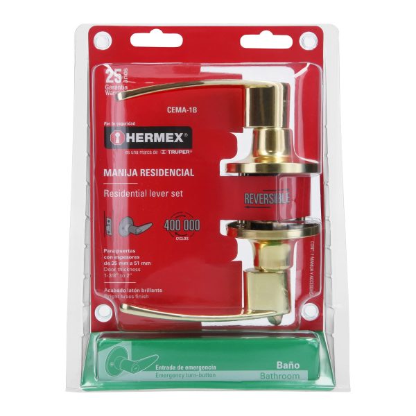 43658 - Cerradura manija 'Turín' p/baño láton brillante, cil latón