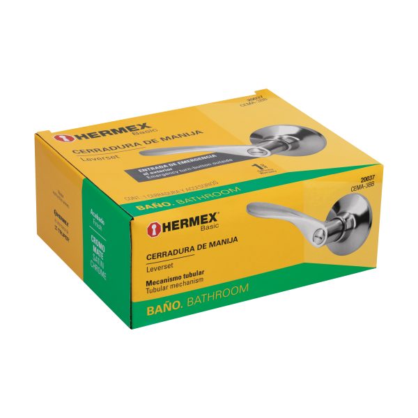 20037 - Cerradura manija 'Milán' baño cromo mate, cilindro metal