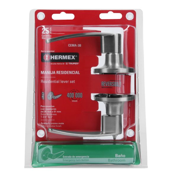 43653 - Cerradura manija 'Turín' p/baño cromo mate, cil latón