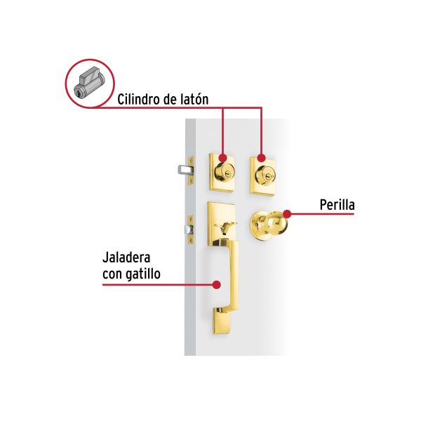 45236 - Jaladera y perilla Porto llave-llave, latón brillante