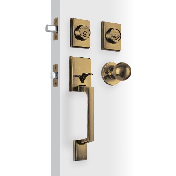 45295 - Jaladera y perilla Porto llave-llave, latón antiguo