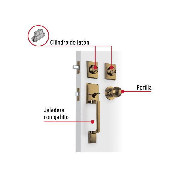 45295 - Jaladera y perilla Porto llave-llave, latón antiguo