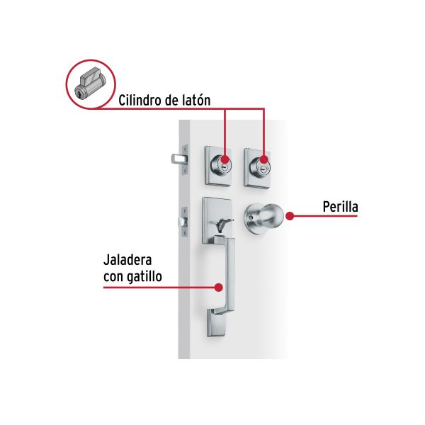 45279 - Jaladera y perilla Porto llave-llave, cromo mate, Hermex