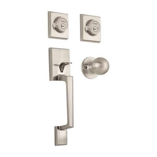 44050 - Jaladera y perilla Porto llave-llave, níquel satin , Hermex