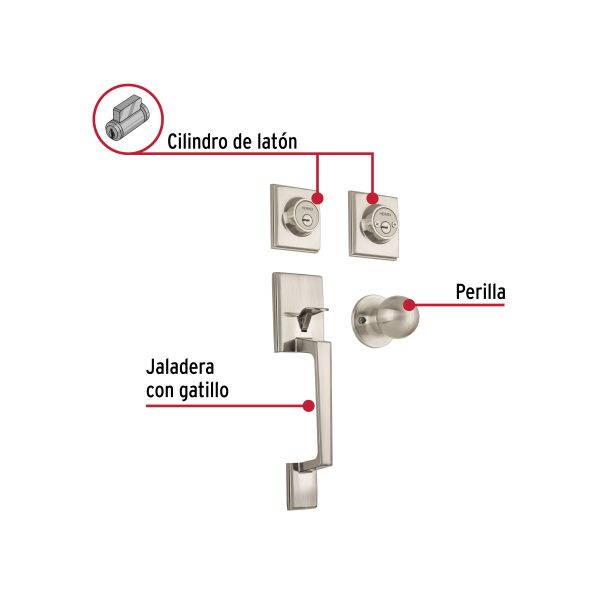 44050 - Jaladera y perilla Porto llave-llave, níquel satin , Hermex