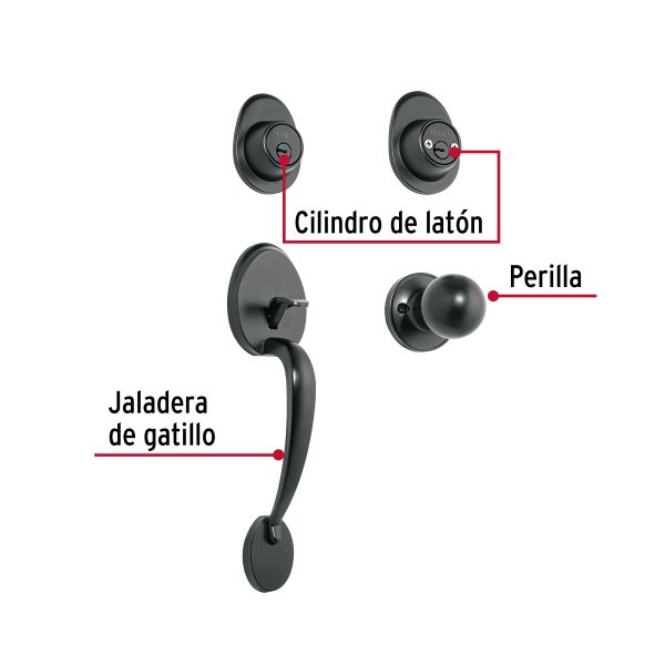 48436 - Jaladera y perilla, Lugo llave-llave, negro, HERMEX