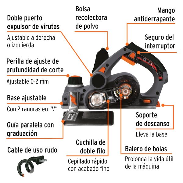 13442 - Cepillo eléctrico 3-1/4' 720 W, industrial, Truper