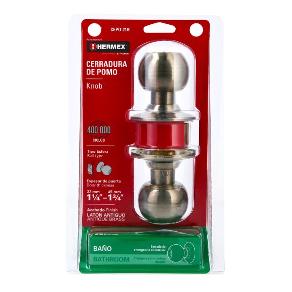 43468 - Cerradura tipo esfera para baño, latón antiguo, HERMEX
