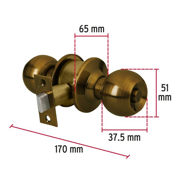 43468 - Cerradura tipo esfera para baño, latón antiguo, HERMEX