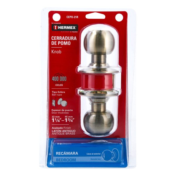 43470 - Cerradura tipo esfera para recámara, latón antiguo, HERMEX