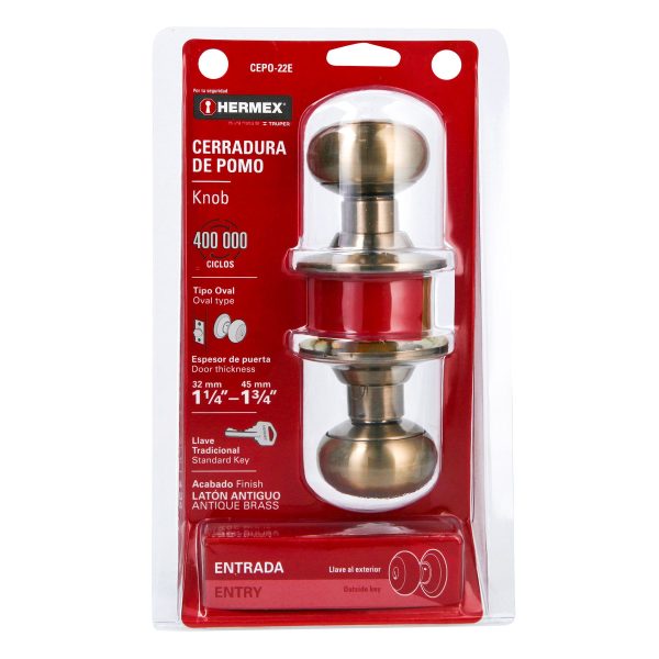 43454 - Cerradura tipo oval para entrada, latón antiguo, HERMEX