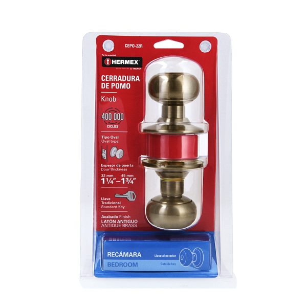 43455 - Cerradura tipo oval para recámara, latón antiguo, HERMEX