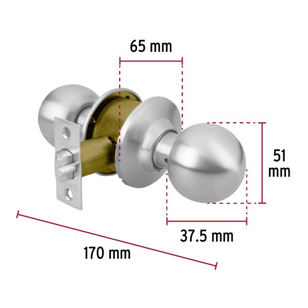 43463 - Cerradura tipo esfera para entrada, cromo mate, HERMEX