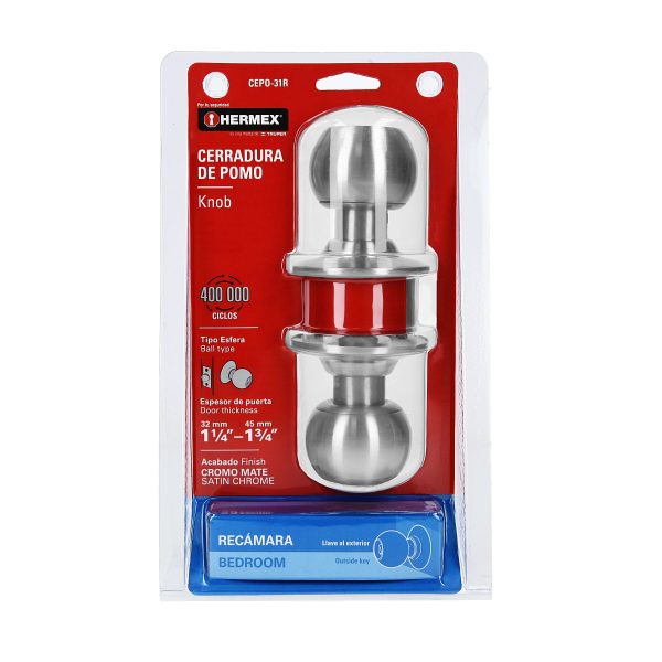 43464 - Cerradura tipo esfera para recámara, cromo mate, HERMEX