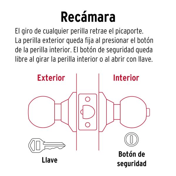 44064 - Cerradura tipo esfera para recámara, níquel satín, Hermex