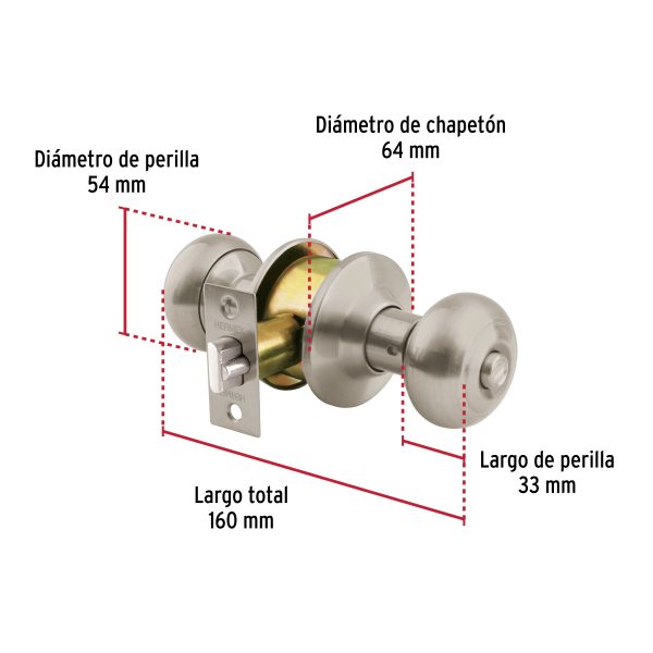 44057 - Cerradura tipo oval para recámara, níquel satín, Hermex
