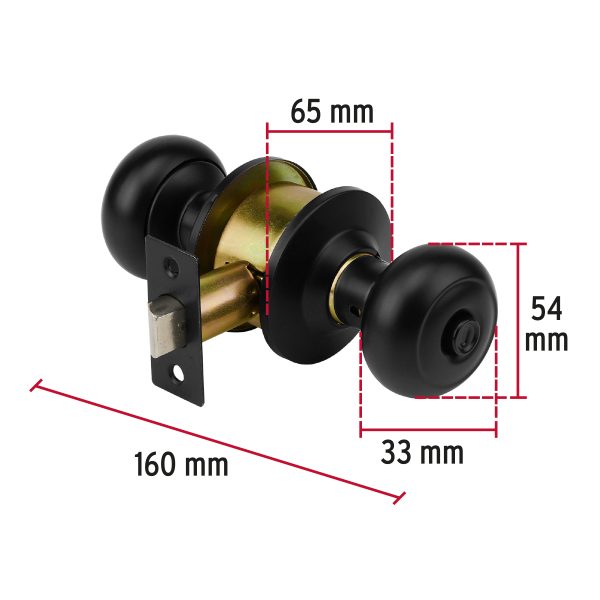 47914 - Cerradura pomo, negro, oval, baño, HERMEX