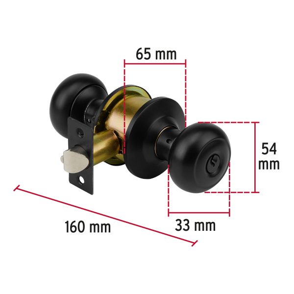 47912 - Cerradura pomo, negro, oval, entrada, HERMEX