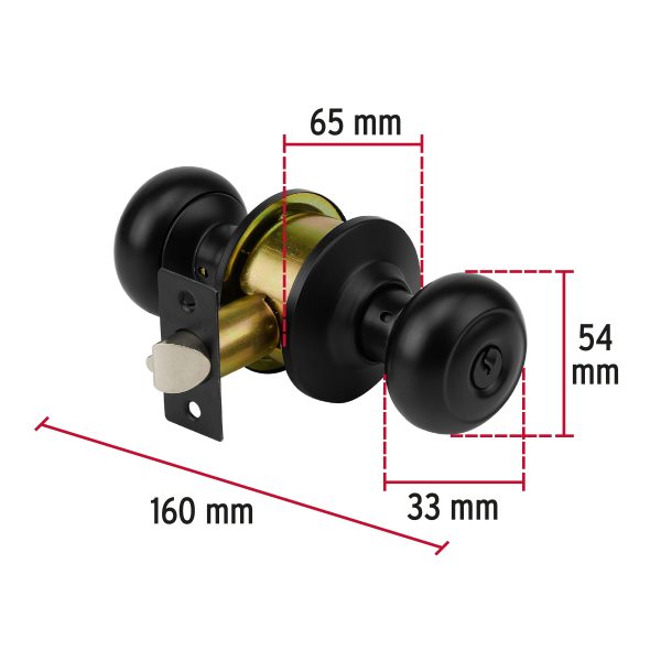 47913 - Cerradura pomo, negro, oval, recámara, HERMEX