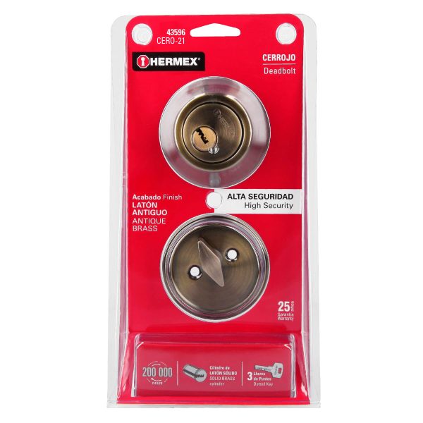 43596 - Cerrojo llave-mariposa latón antiguo, llave de puntos HERMEX