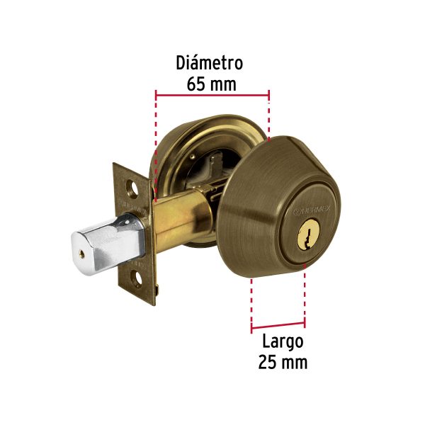 23612 - Cerrojo llave-llave latón antiguo, llave tradicional, HERMEX
