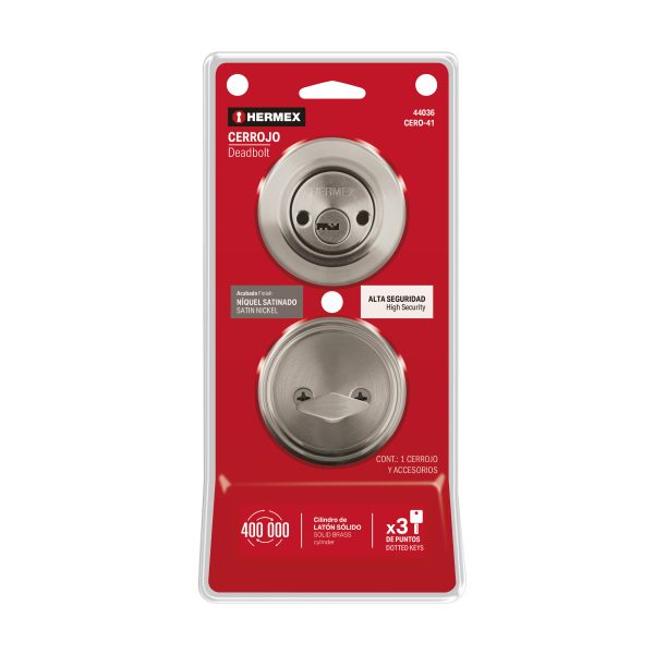 44036 - Cerrojo llave-mariposa níquel satin, llave de puntos, Hermex