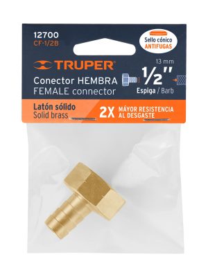 12700 - Conector 1/2' hembra de latón sólido para manguera, Truper