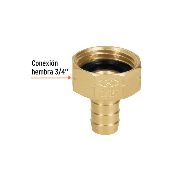 12700 - Conector 1/2' hembra de latón sólido para manguera, Truper