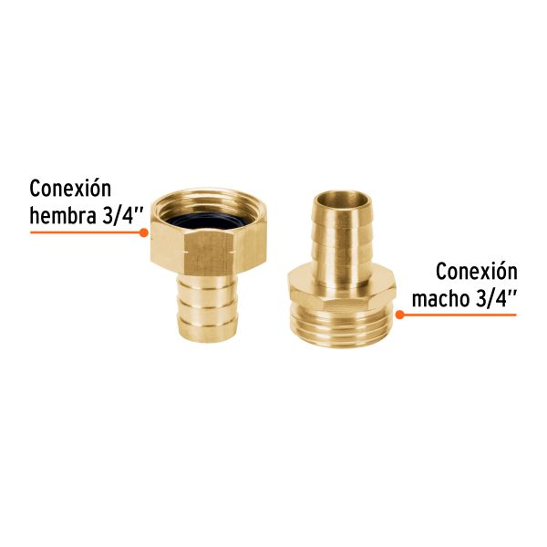 12706 - Conectores 5/8' macho y hembra de latón sólido para manguera