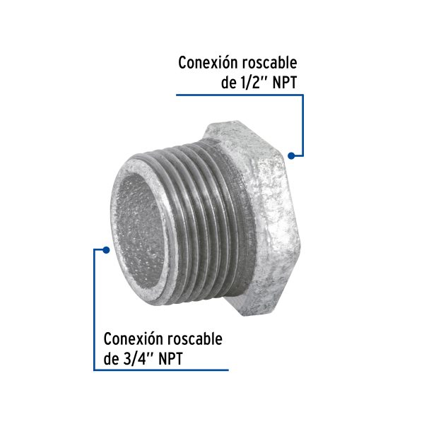 47503 - Reducción bushing acero galvanizado 3/4 x 1/2', Foset