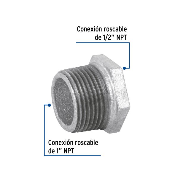 47504 - Reducción bushing acero galvanizado 1'x1/2', Foset