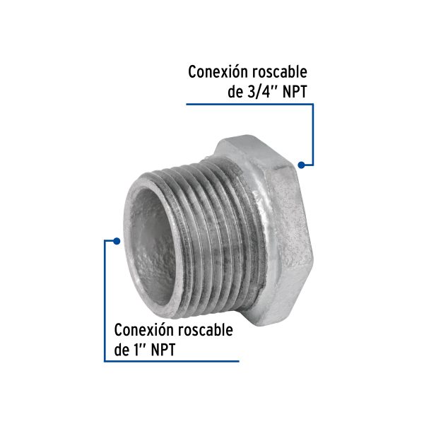 47505 - Reducción bushing acero galvanizado 1'x 3/4', Foset