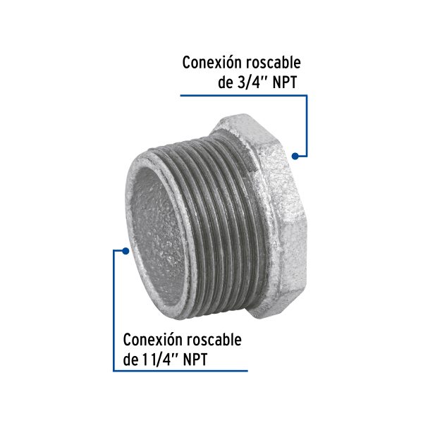 48775 - Reducción bushing acero galvanizado 1-1/4 x 3/4', Foset