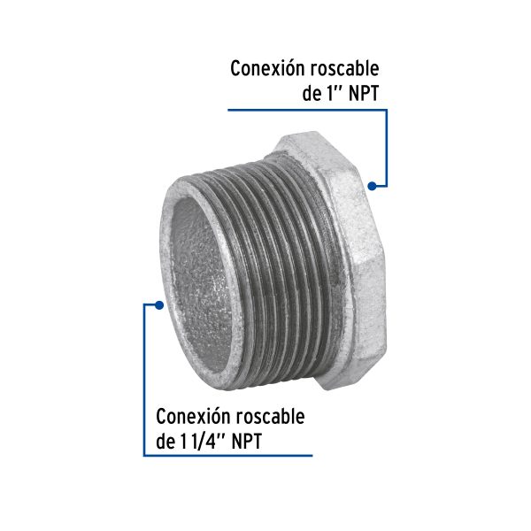 48776 - Reducción bushing acero galvanizado 1-1/4 x 1', Foset
