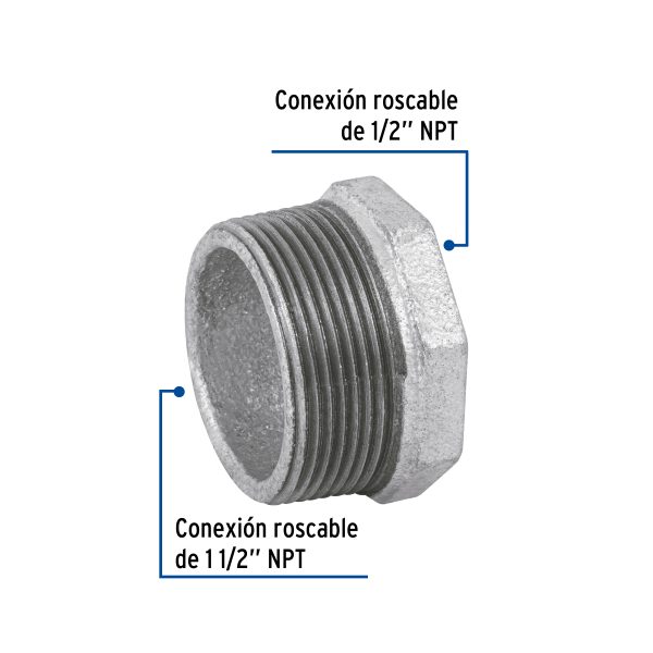 48777 - Reducción bushing acero galvanizado 1-1/2 x 1/2', Foset