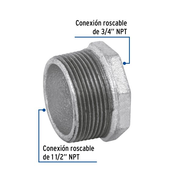 48778 - Reducción bushing acero galvanizado 1-1/2 x 3/4', Foset