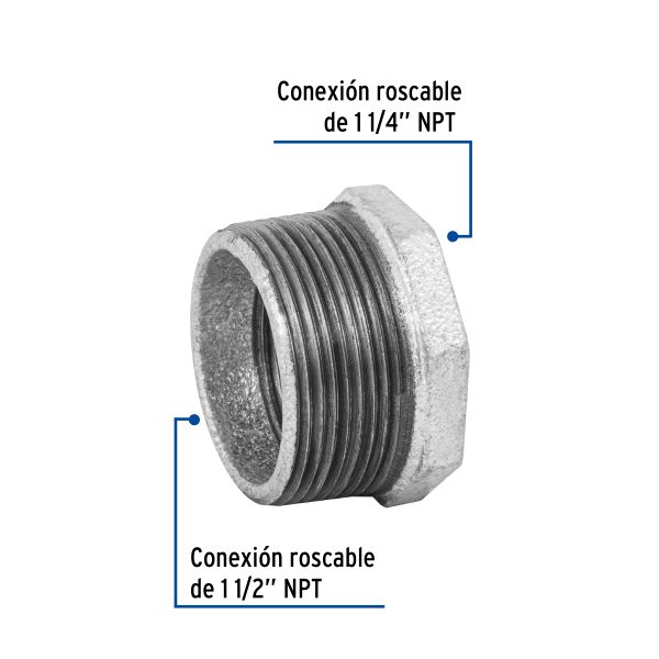 48780 - Reducción bushing acero galvanizado 1-1/2 x1-1/4', Foset