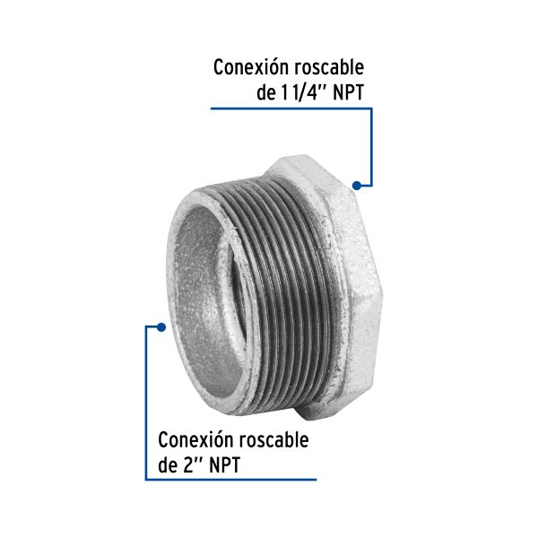 48781 - Reducción bushing acero galvanizado 2 x 1-1/4', Foset